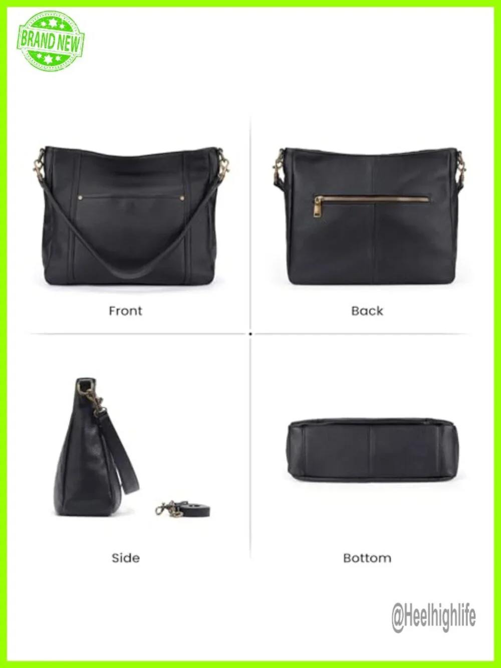 Genuine Leather Hobo Crossbody Bag with 2 Straps